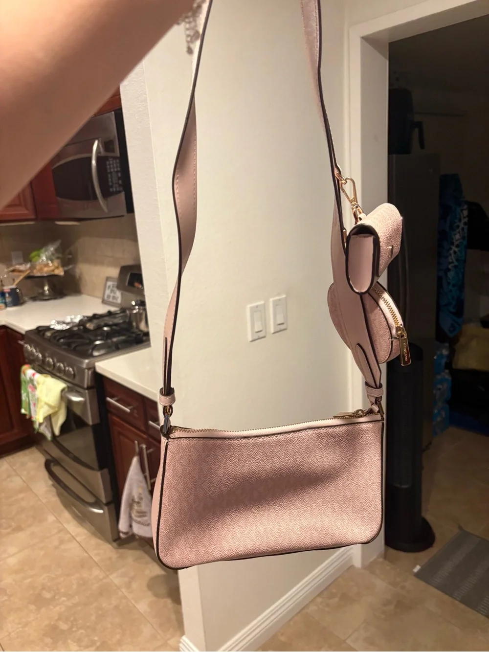 Michael Kors Blush Pink Crossbody with Coin Pouch and Strap Charm